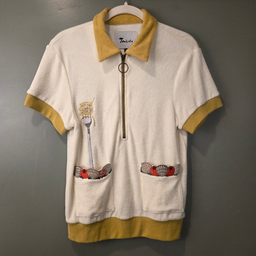 Tombolo Unisex Vongole! Cabana Shirt 100% Cotton Terry Cloth Embroidered Size XS